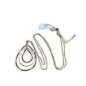 Project Halo Goldtone Red Seed Bead Layered Teardrop Pendant Necklace New